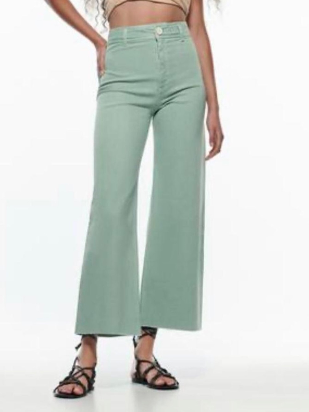 Zara Mint Green High-Rise Wide-Leg Trousers